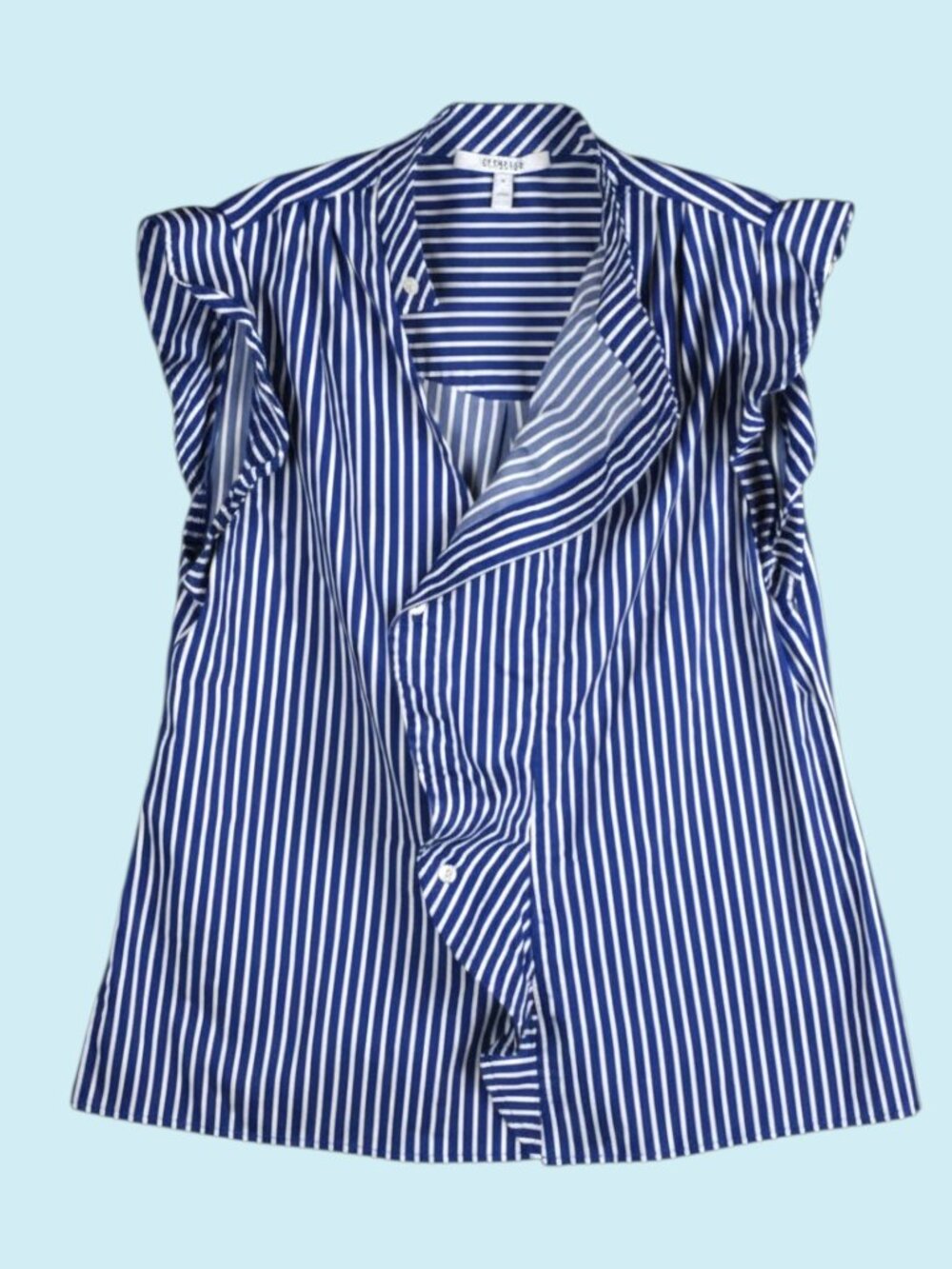 Derek Lam 10 Crosby Sleeveless Shirt Size 8 Blue White Stripe Button-down Ruffle